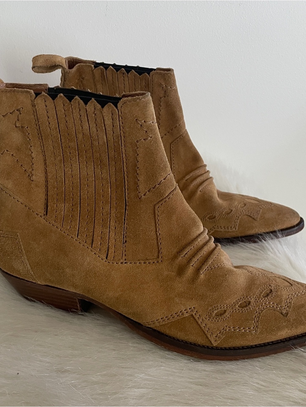 Roseanna Anthropologie Tucson Western Ankle Boots in Tan
